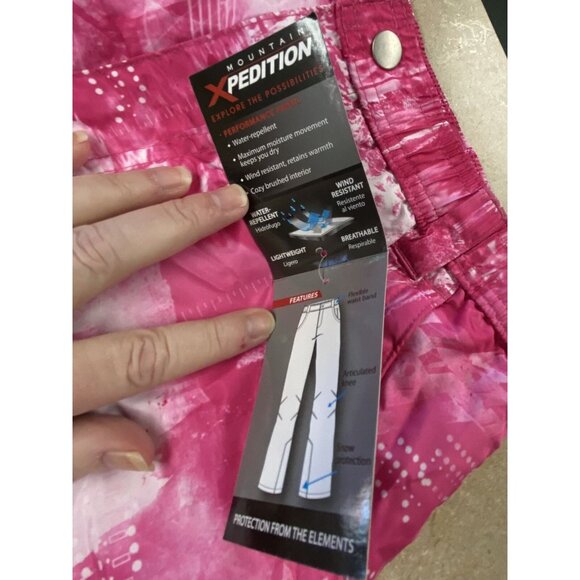 Mountain Expedition Snow Pants Girls Size 11 / 12 Abstract Camo Pink Color NWT - Picture 10 of 11